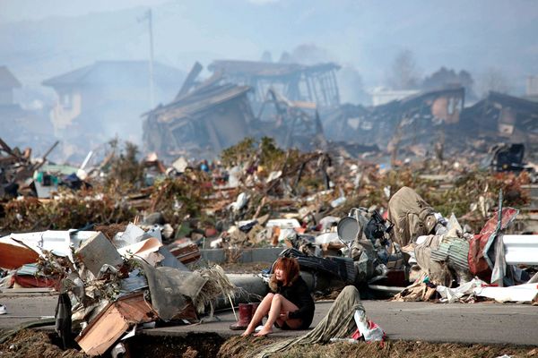 japanese earthquake girl amid total destruction